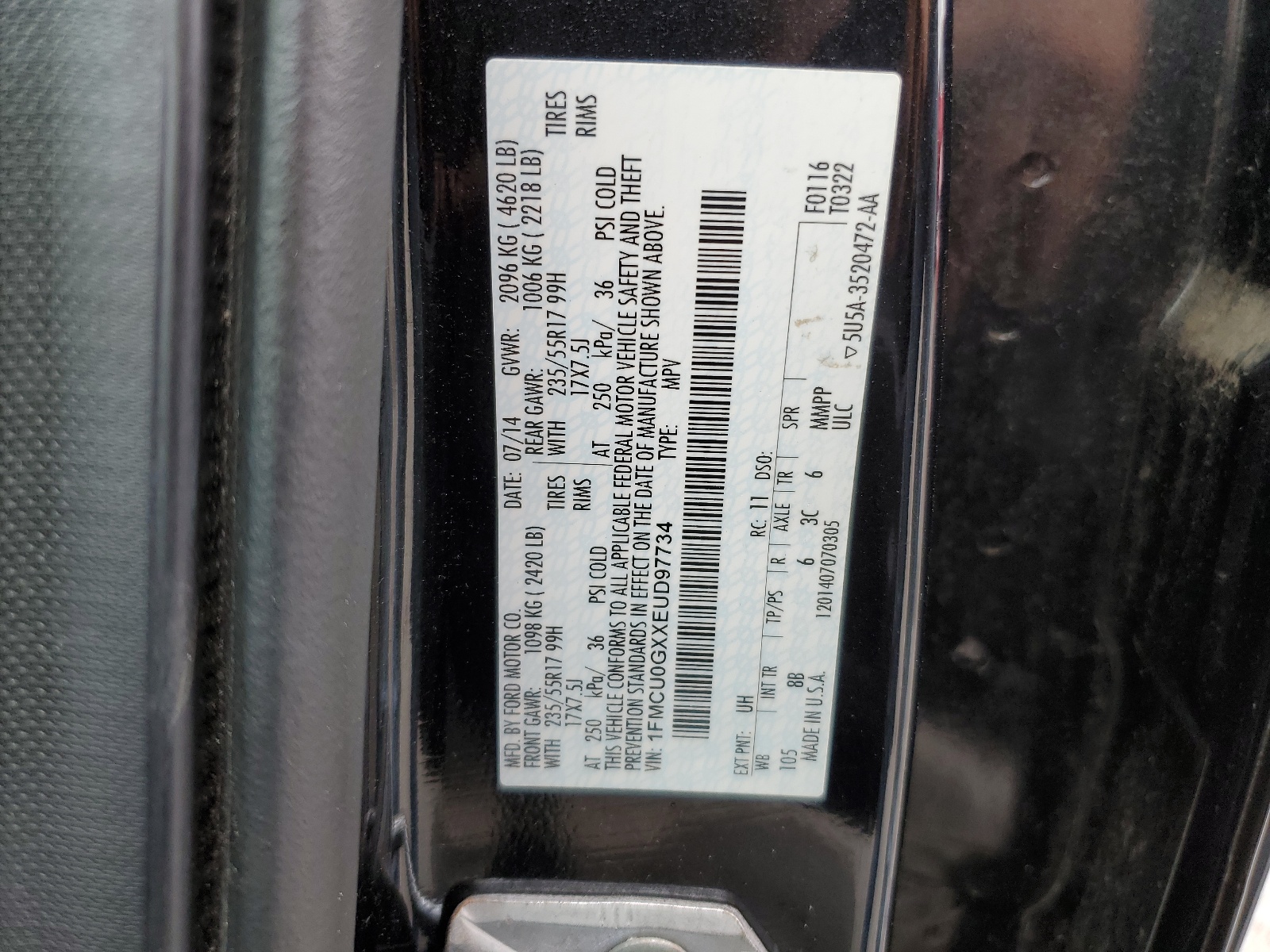1FMCU0GXXEUD97734 2014 Ford Escape Se