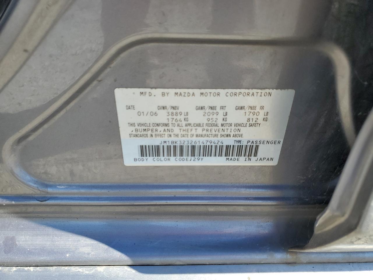 2006 Mazda 3 S VIN: JM1BK323261479424 Lot: 65245884