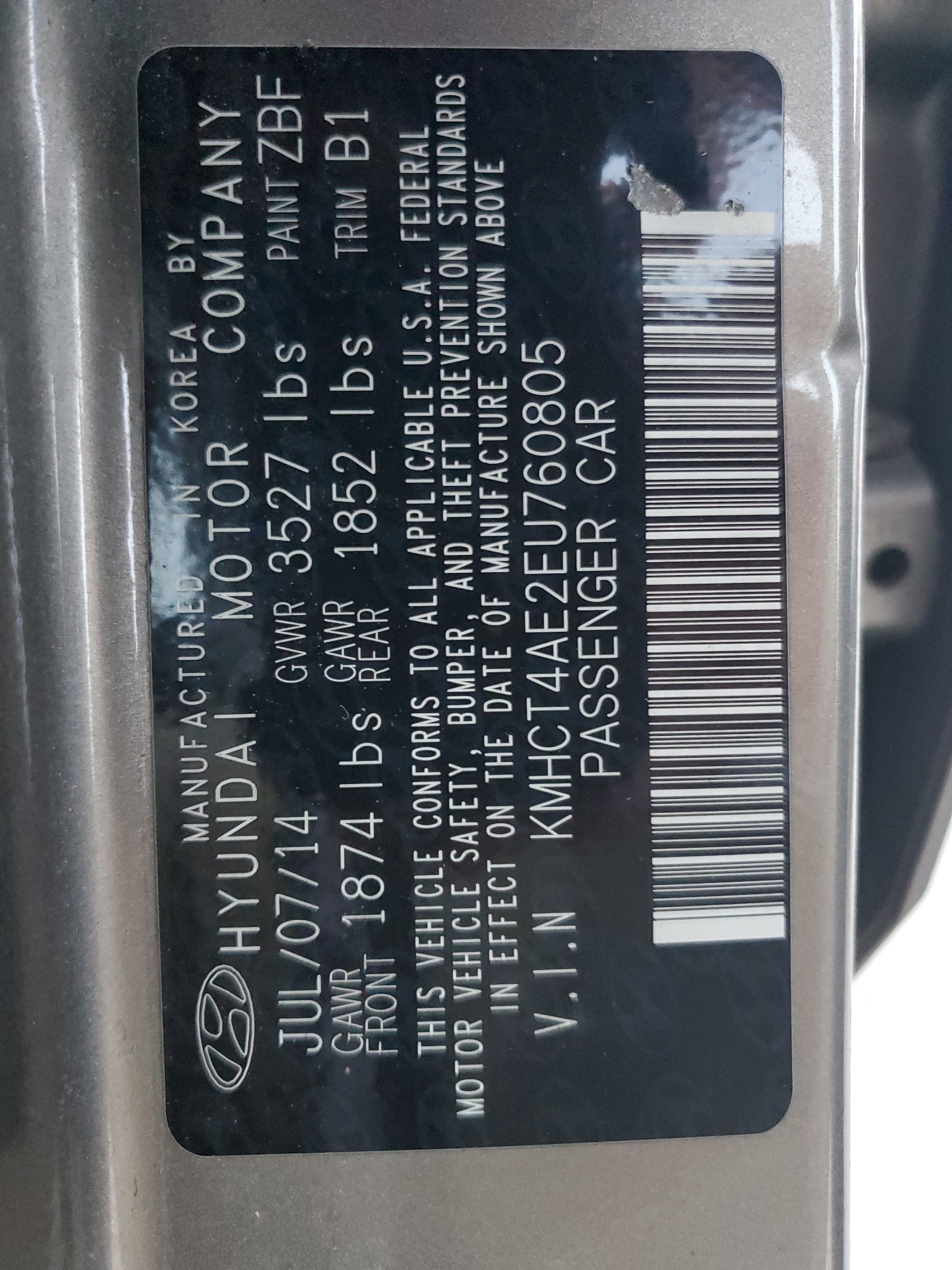 KMHCT4AE2EU760805 2014 Hyundai Accent Gls