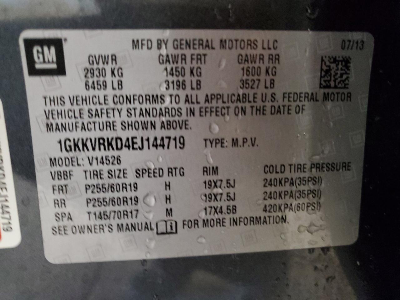 2014 GMC Acadia Slt-1 VIN: 1GKKVRKD4EJ144719 Lot: 62086204