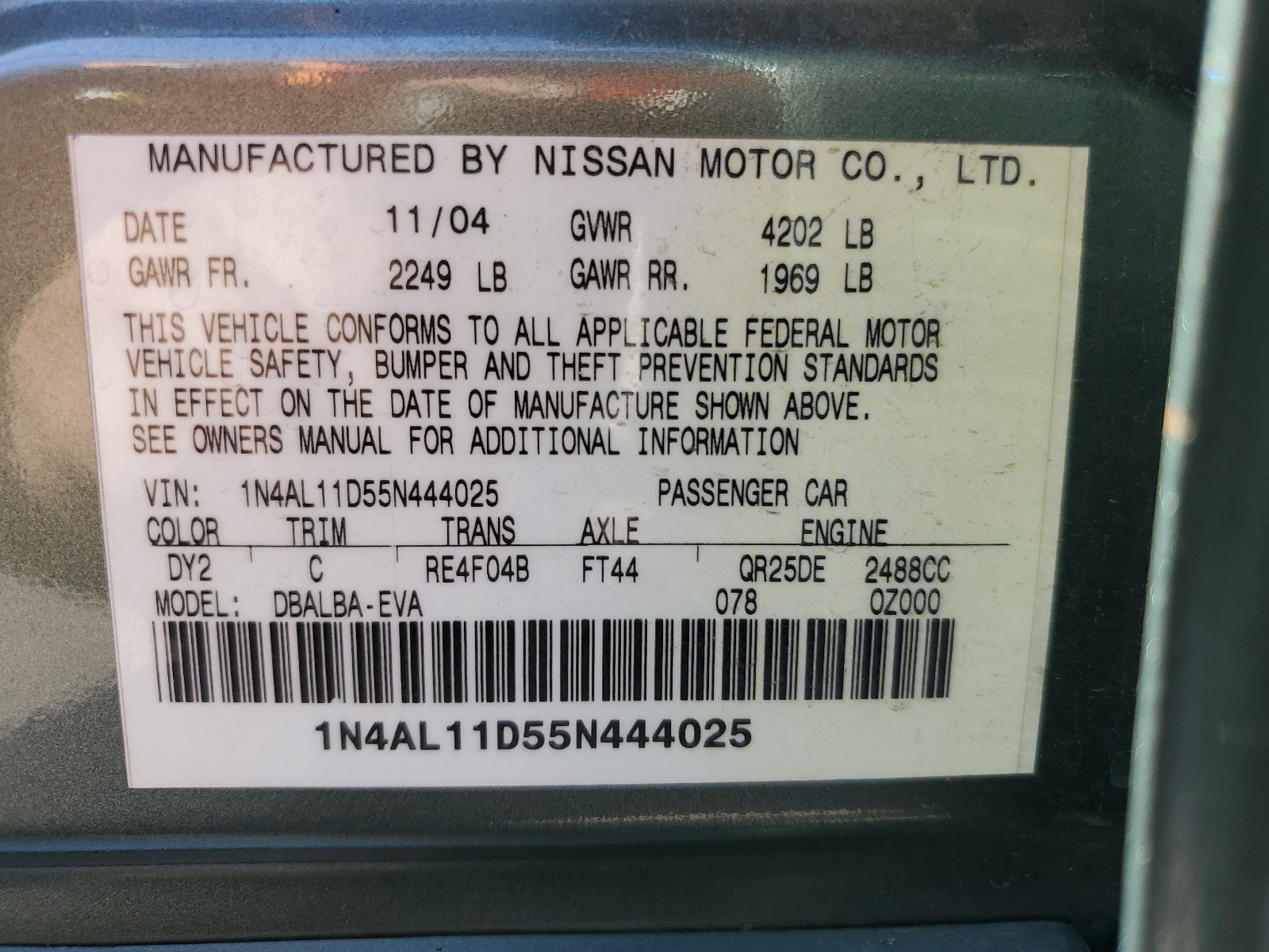 1N4AL11D55N444025 2005 Nissan Altima S
