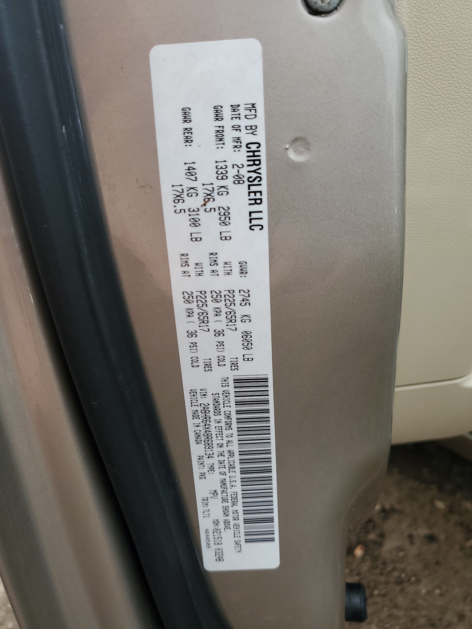 2A8HR64X48R689134 2008 Chrysler Town & Country Limited