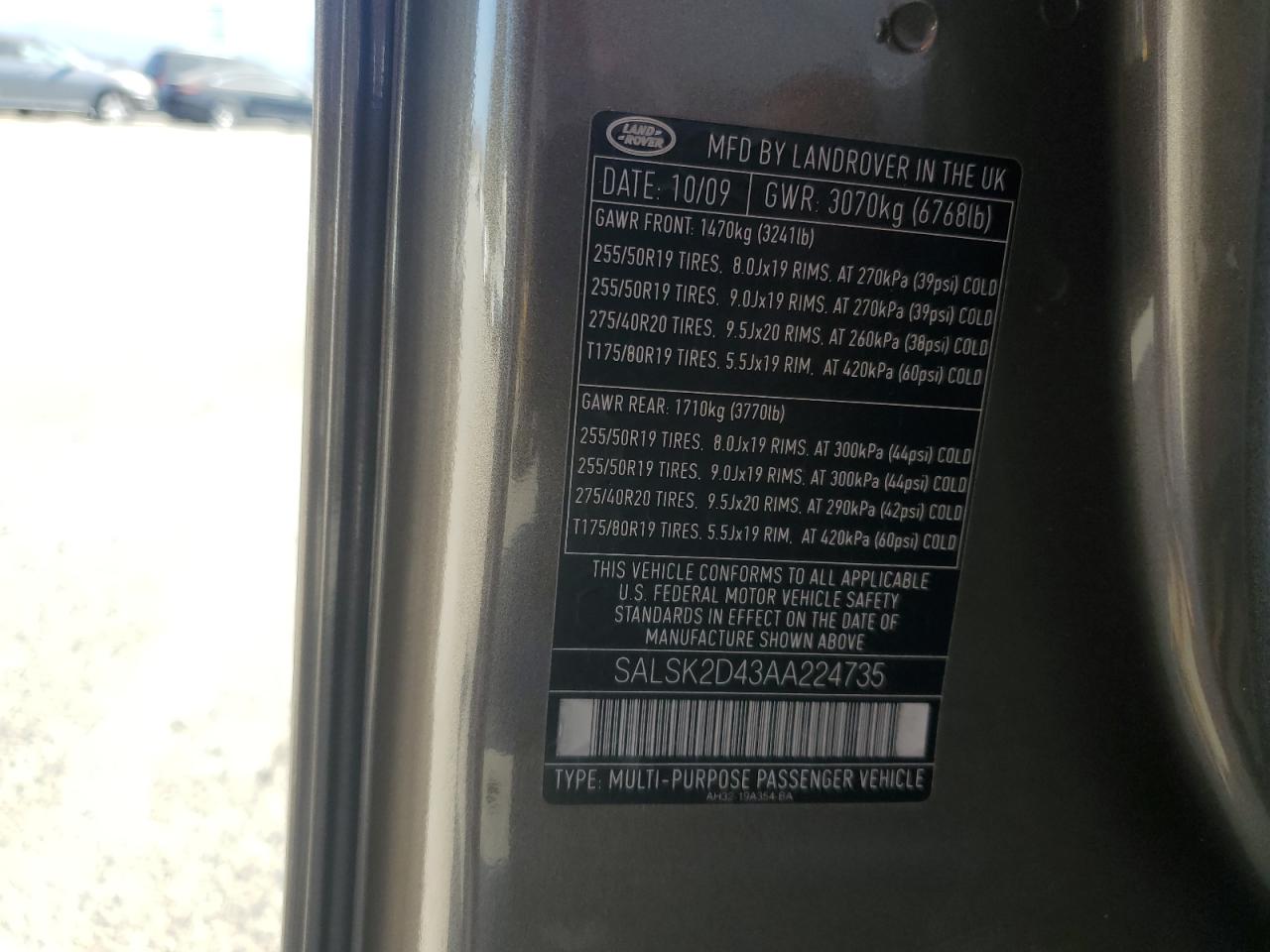 2010 Land Rover Range Rover Sport Lux VIN: SALSK2D43AA224735 Lot: 64189824