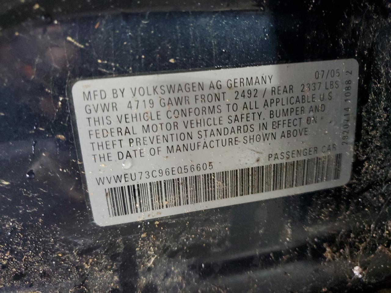 2006 Volkswagen Passat 3.6L Luxury VIN: WVWEU73C96E056605 Lot: 63832544