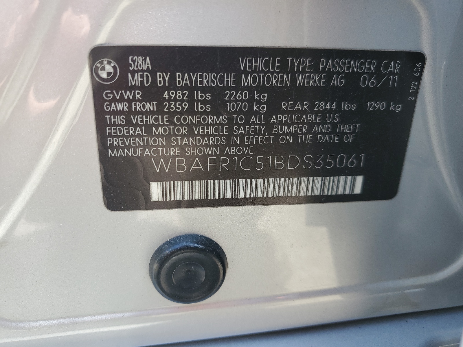 WBAFR1C51BDS35061 2011 BMW 528 I