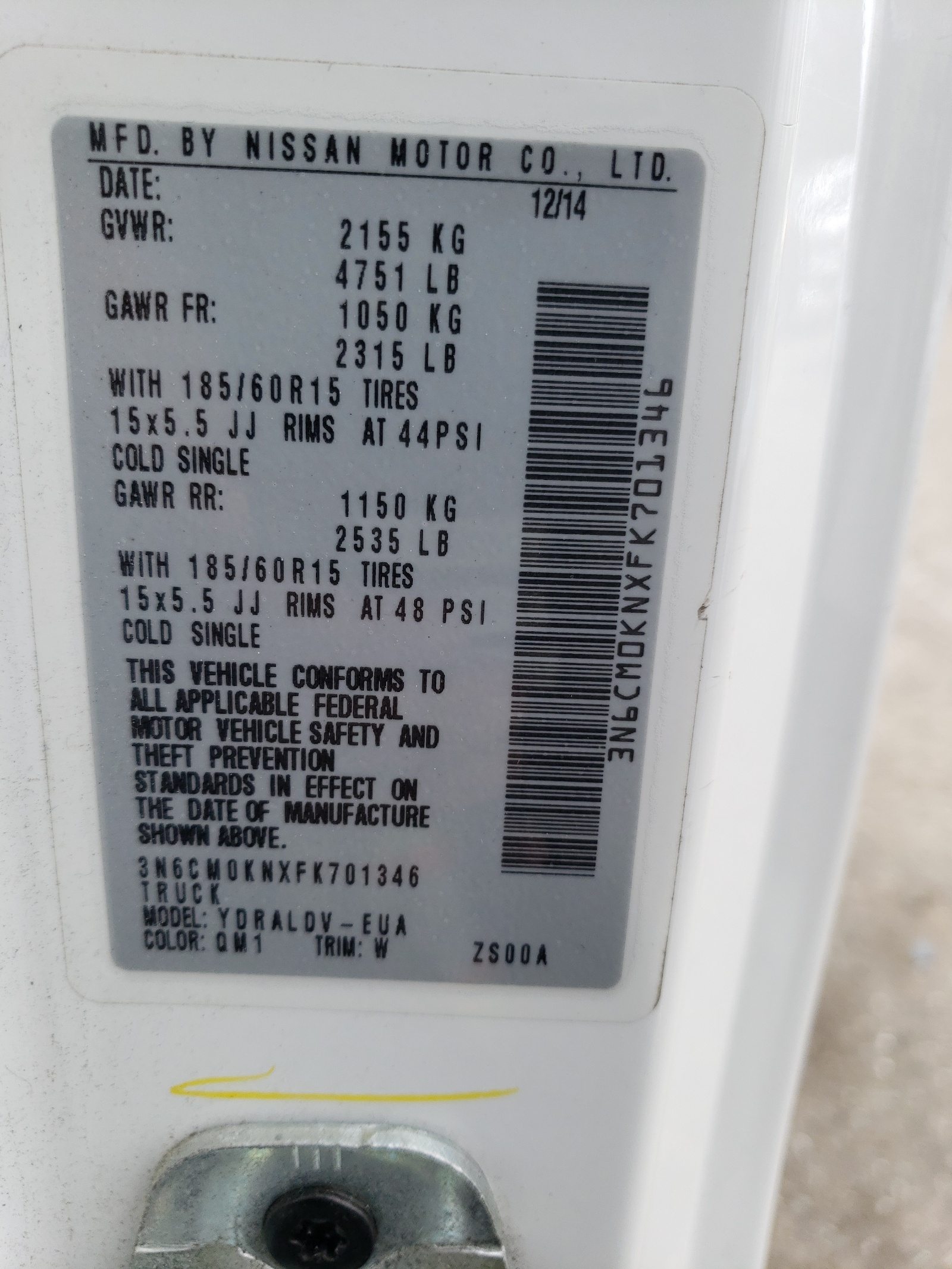 3N6CM0KNXFK701346 2015 Nissan Nv200 2.5S