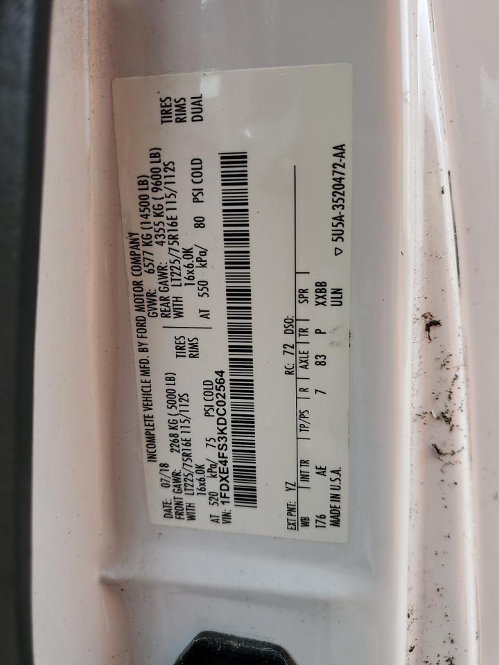 2019 Ford Econoline E450 Super Duty Cutaway Van VIN: 1FDXE4FS3KDC02564 Lot: 61914534