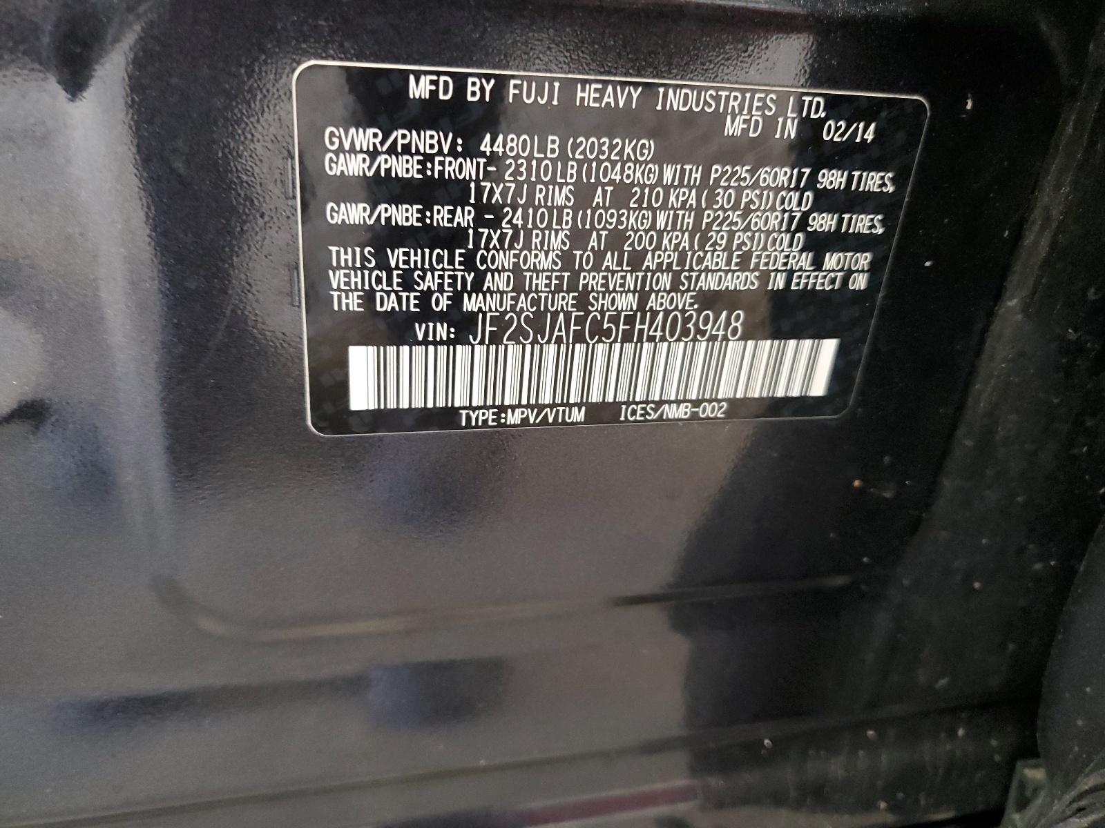 JF2SJAFC5FH403948 2015 Subaru Forester 2.5I Premium