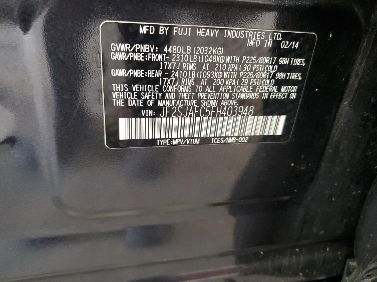 2015 Subaru Forester 2.5I Premium VIN: JF2SJAFC5FH403948 Lot: 61483814