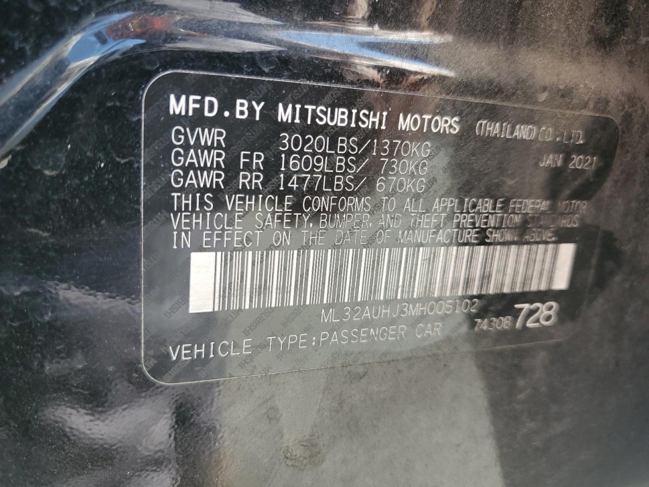 2021 Mitsubishi Mirage Es VIN: ML32AUHJ3MH005102 Lot: 64523814