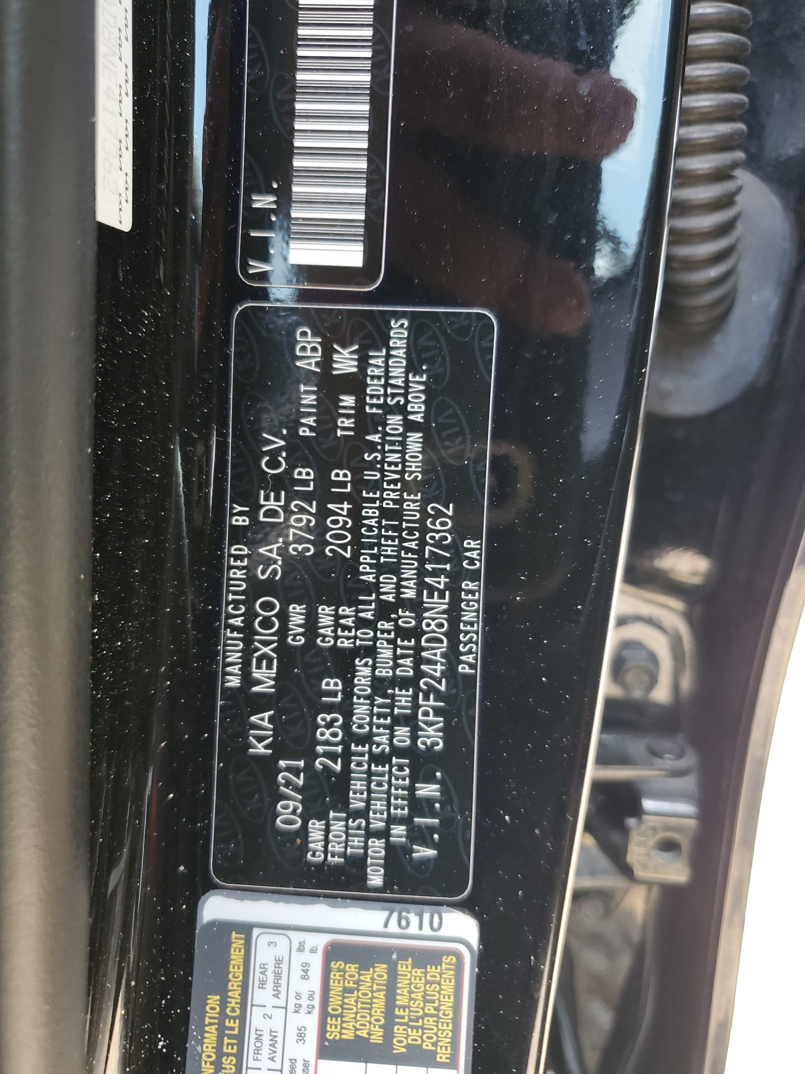 3KPF24AD8NE417362 2022 Kia Forte Fe