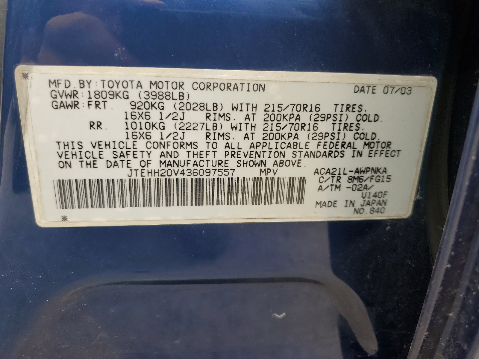 JTEHH20V436097557 2003 Toyota Rav4