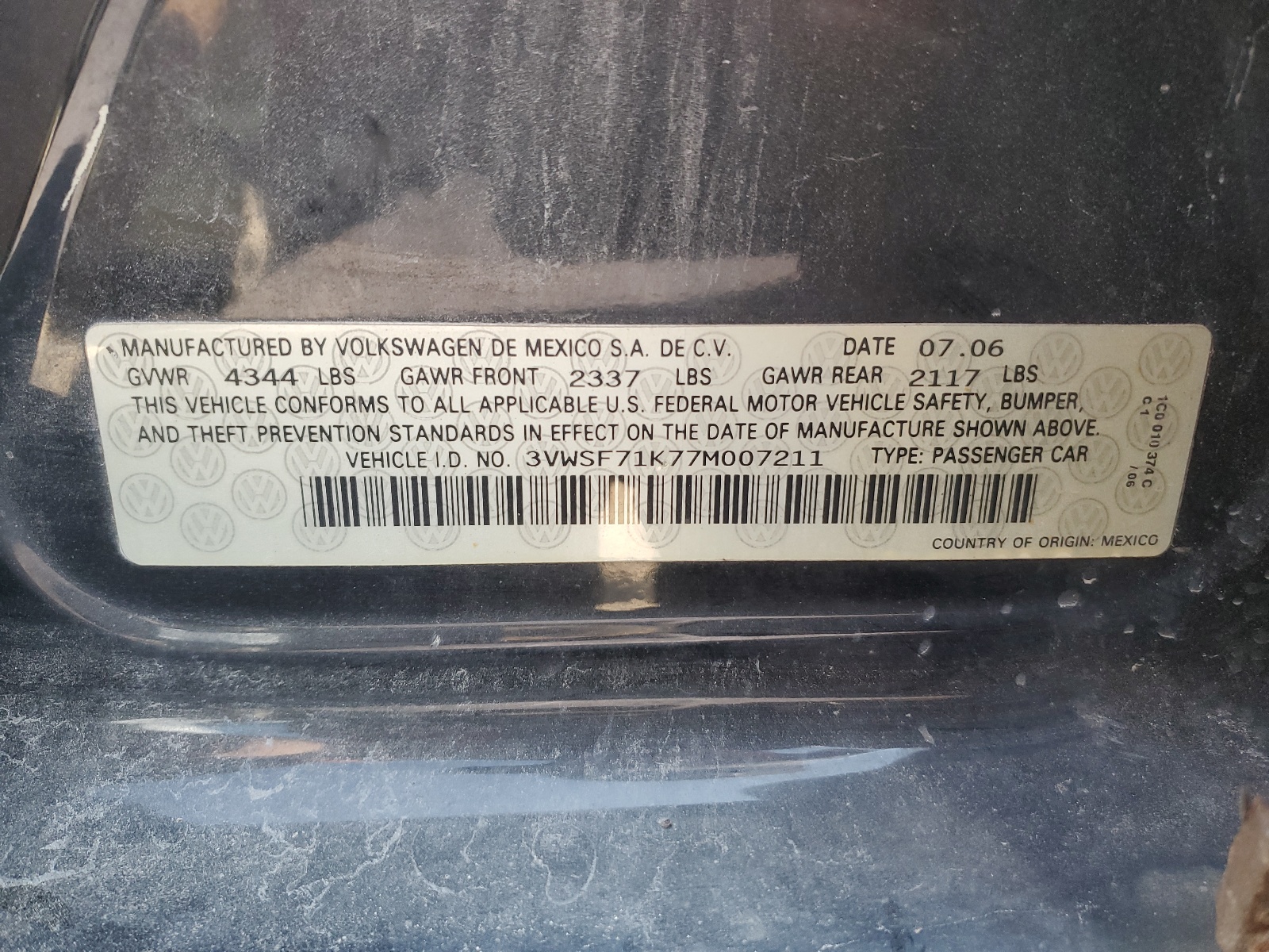 3VWSF71K77M007211 2007 Volkswagen Jetta 2.5 Option Package 1