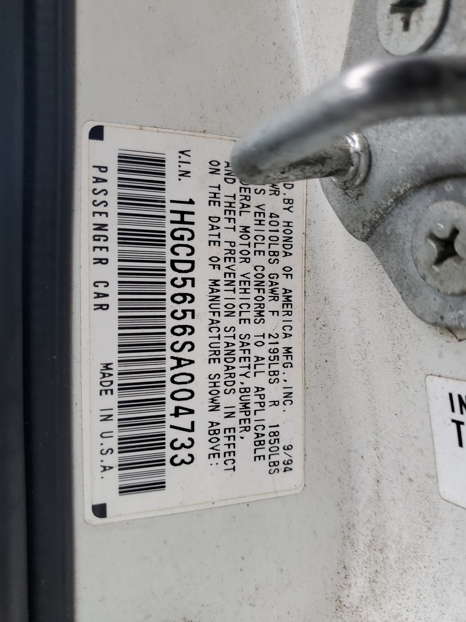 1HGCD5656SA004733 1995 Honda Accord Ex