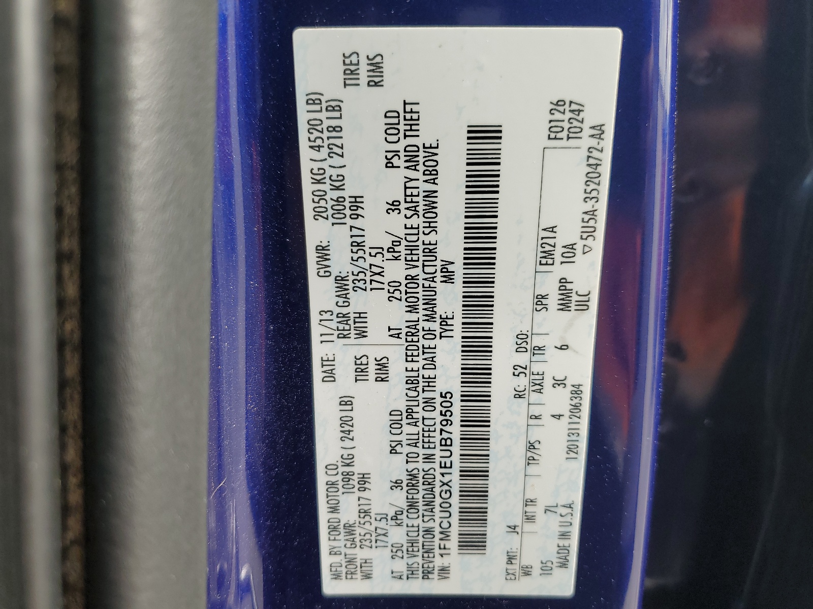 1FMCU0GX1EUB79505 2014 Ford Escape Se