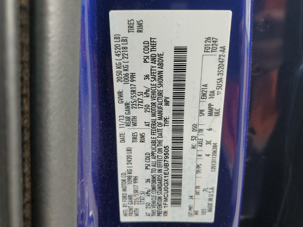 2014 Ford Escape Se VIN: 1FMCU0GX1EUB79505 Lot: 64713494