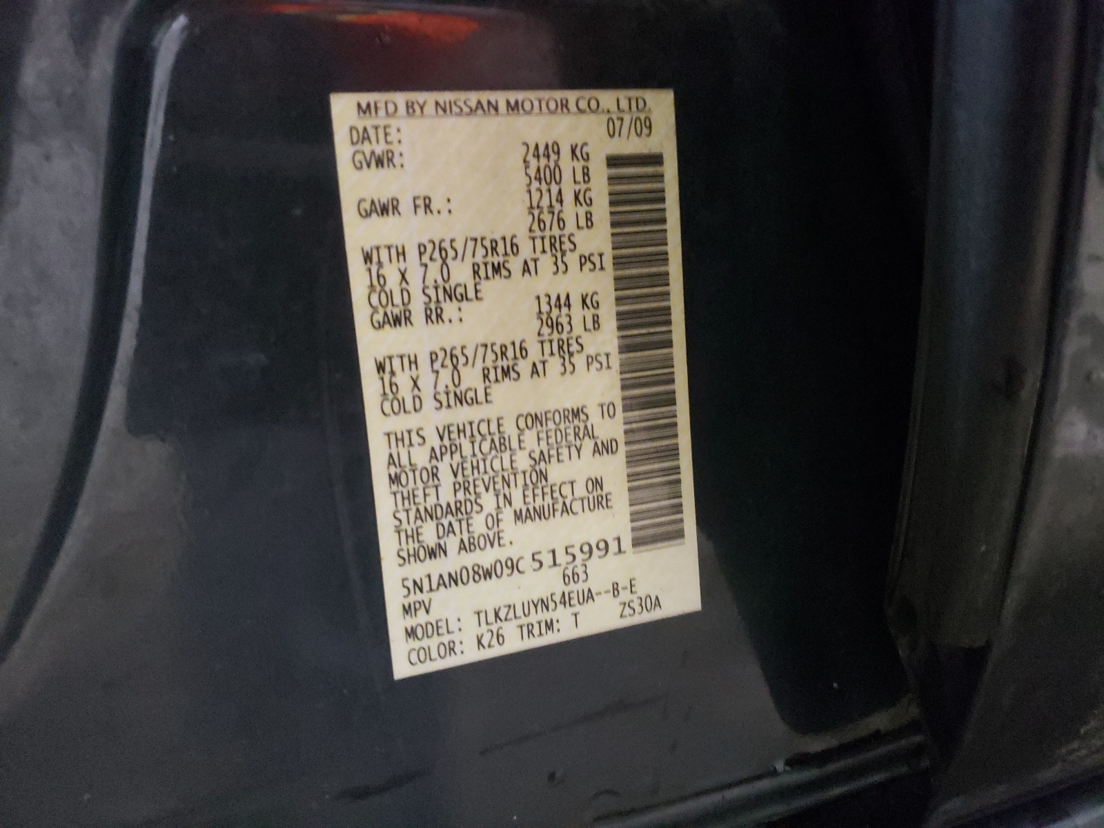 5N1AN08W09C515991 2009 Nissan Xterra Off Road