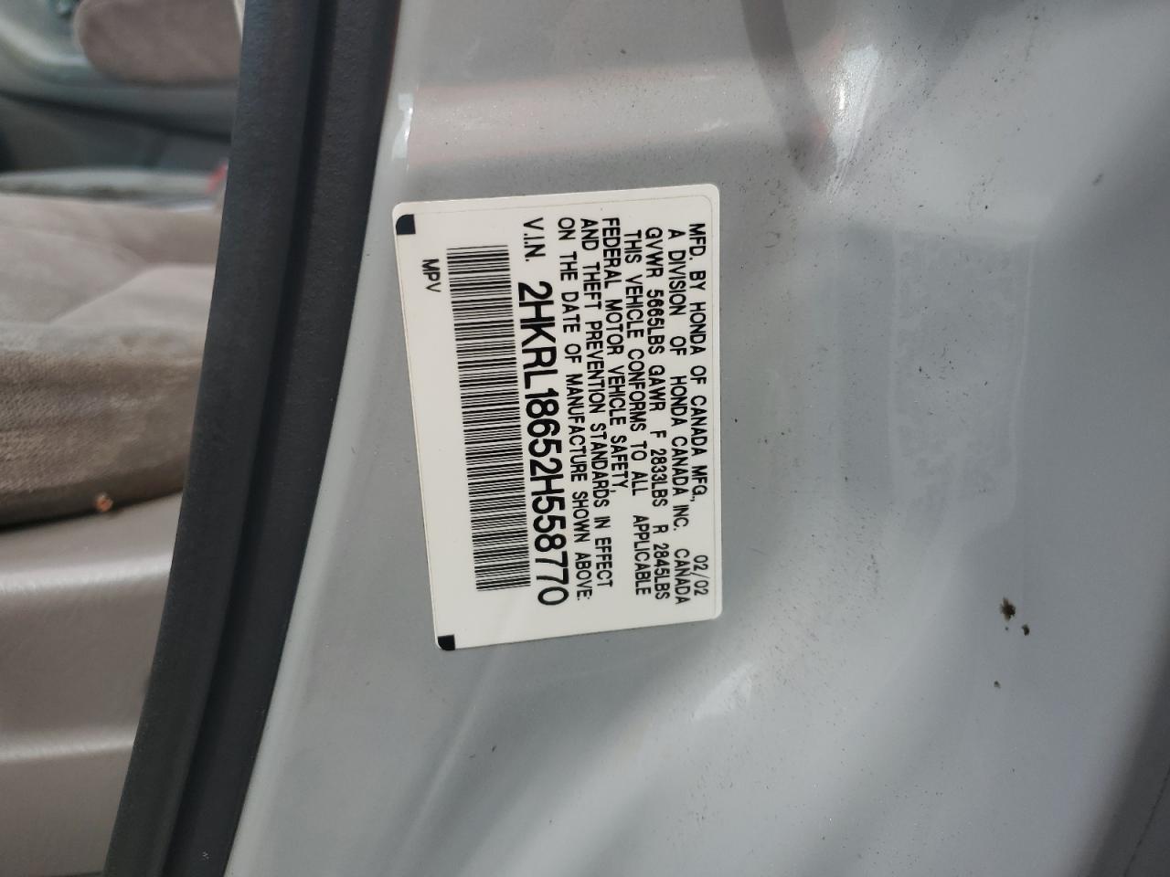 2002 Honda Odyssey Ex VIN: 2HKRL18652H558770 Lot: 63428384