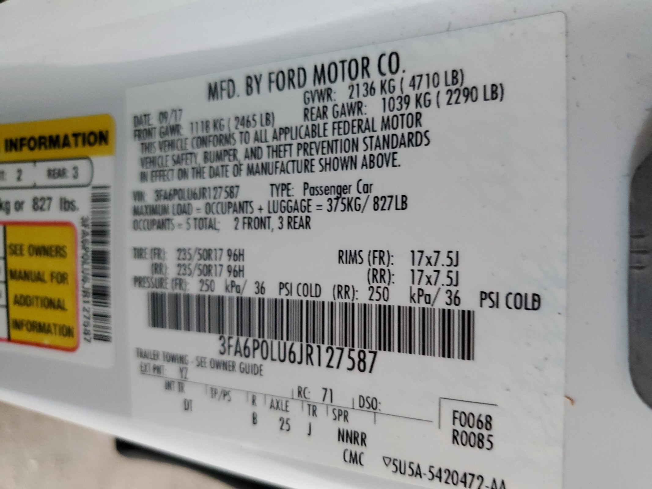 3FA6P0LU6JR127587 2018 Ford Fusion Se Hybrid