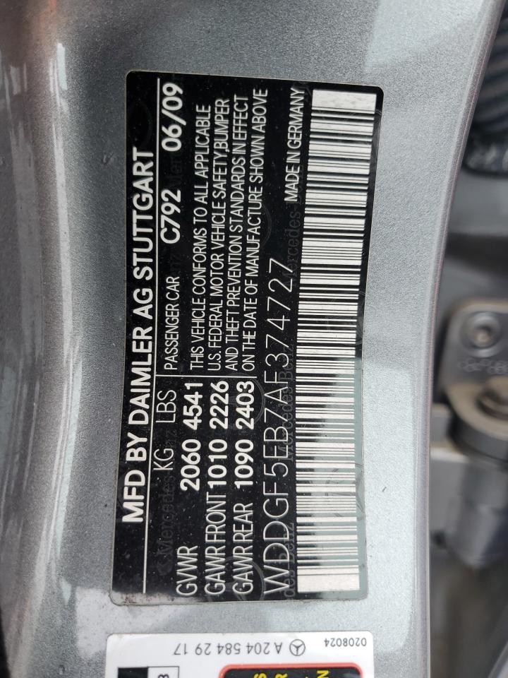 2010 Mercedes-Benz C 300 VIN: WDDGF5EB7AF374727 Lot: 62625714