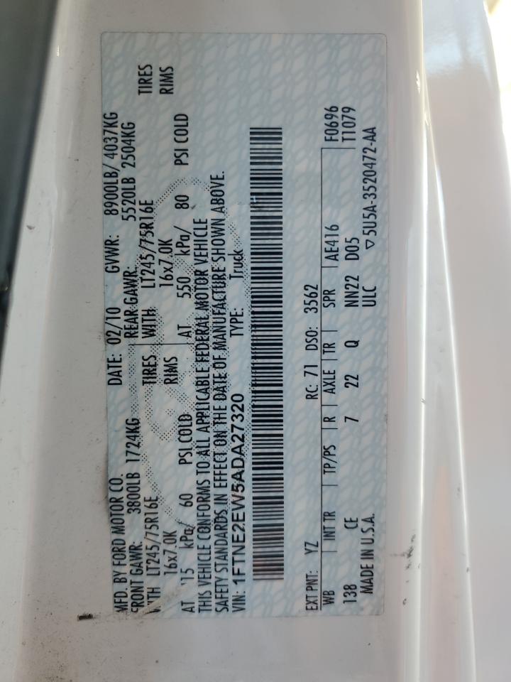 2010 Ford Econoline E250 Van VIN: 1FTNE2EW5ADA27320 Lot: 63760844