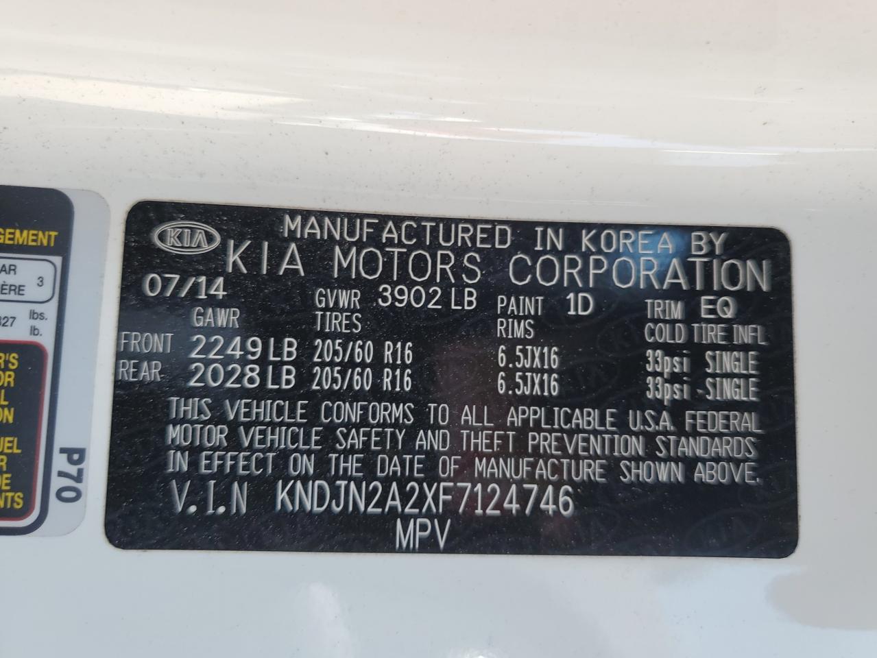 2015 Kia Soul VIN: KNDJN2A2XF7124746 Lot: 63317554