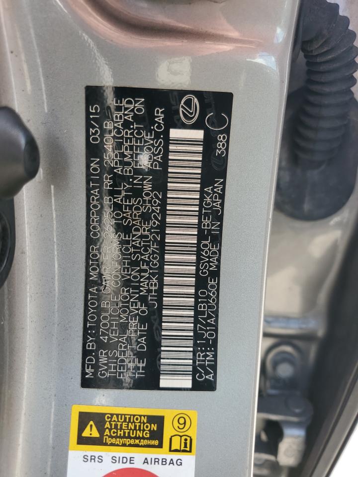 2015 Lexus Es 350 VIN: JTHBK1GG7F2192492 Lot: 63109504