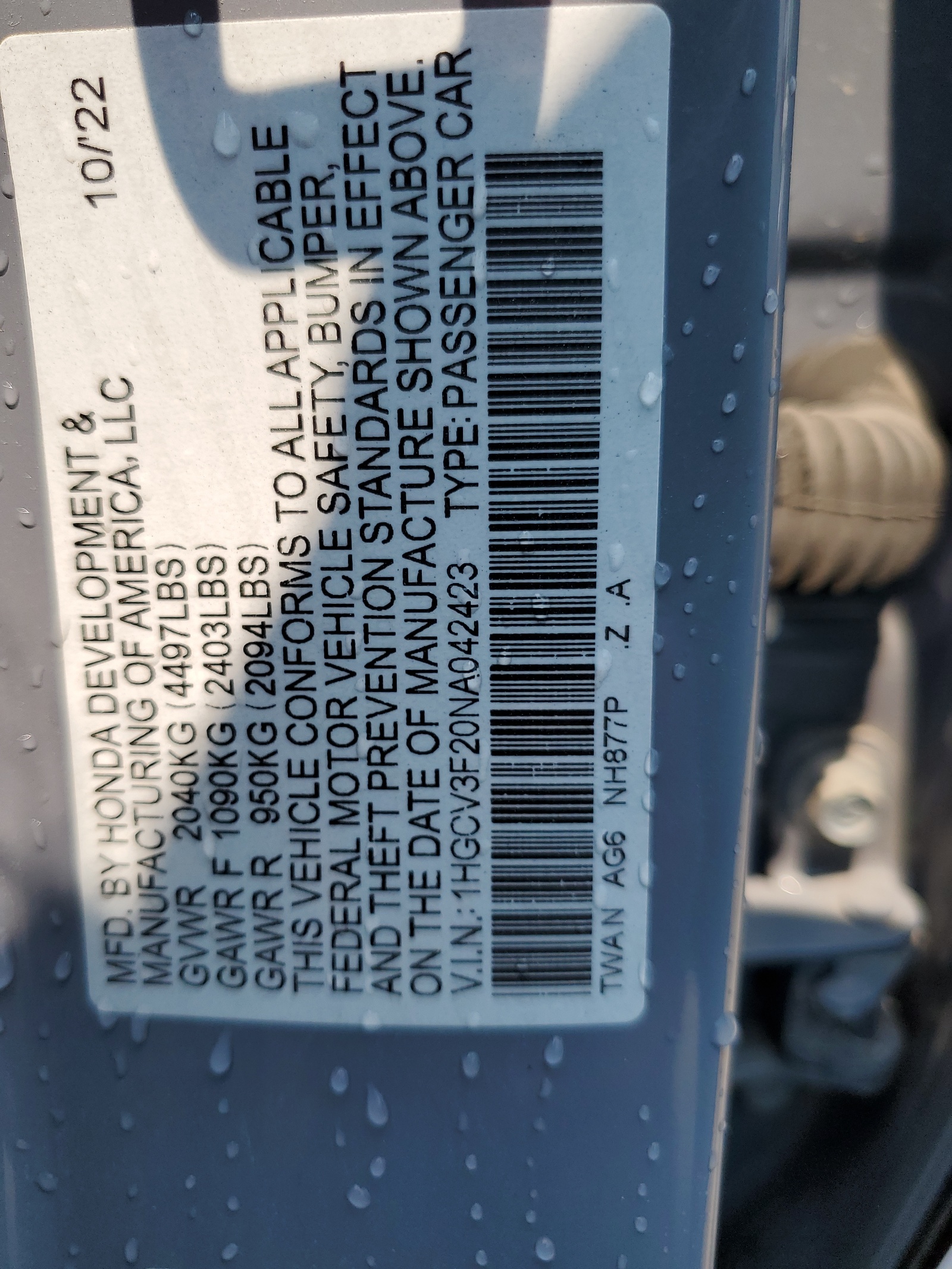 1HGCV3F20NA042423 2022 Honda Accord Hybrid Sport