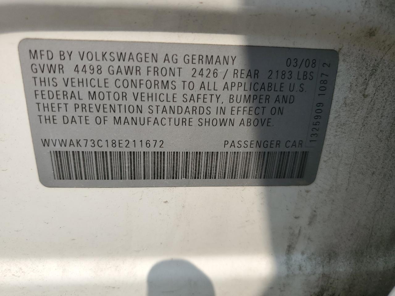 WVWAK73C18E211672 2008 Volkswagen Passat Komfort