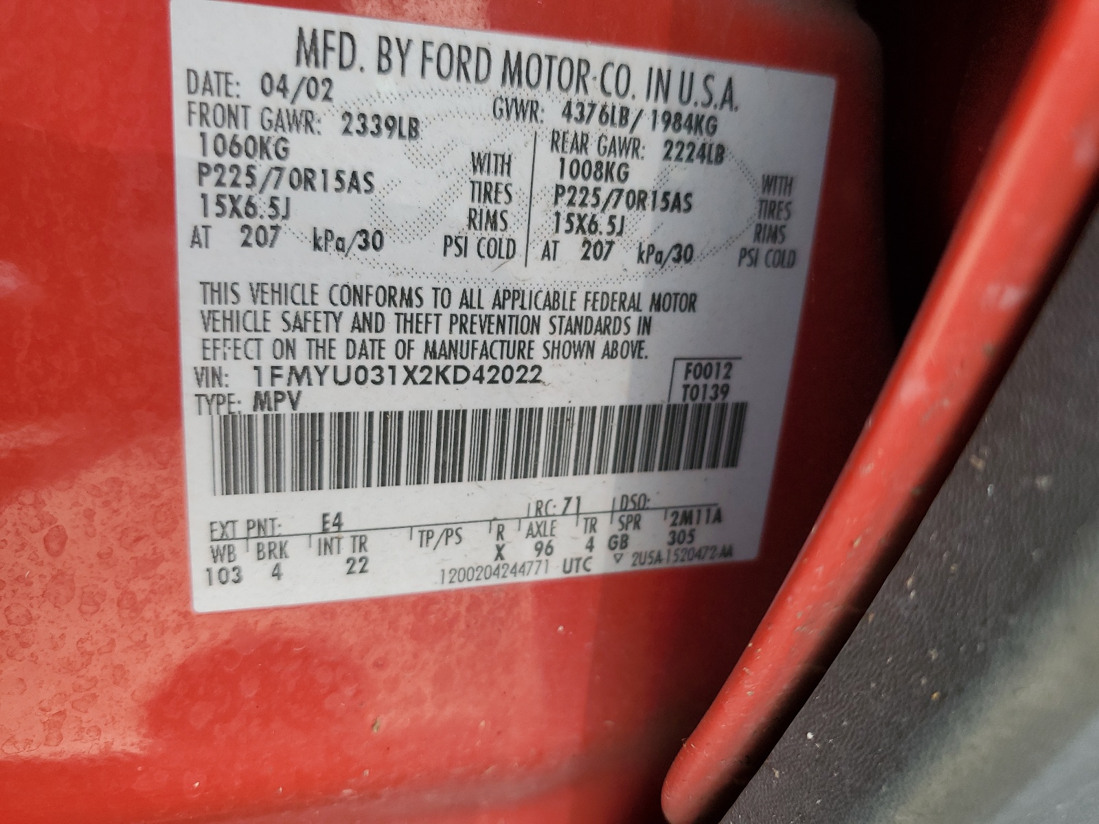 1FMYU031X2KD42022 2002 Ford Escape Xlt