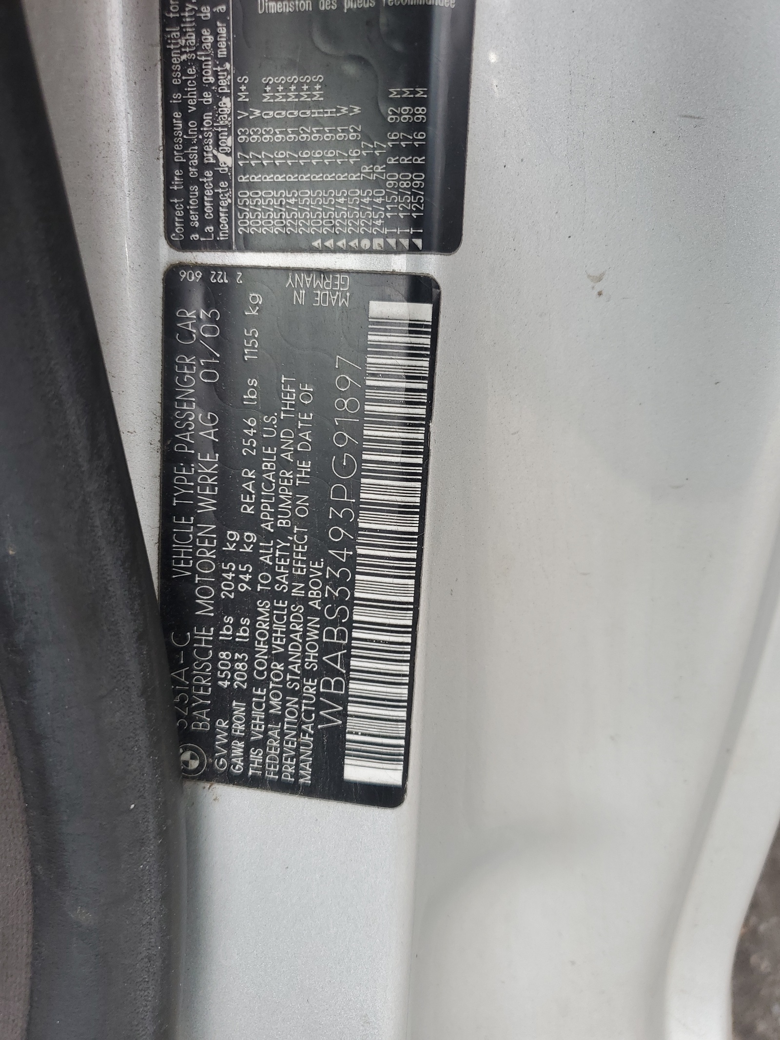 WBABS33493PG91897 2003 BMW 325 Ci