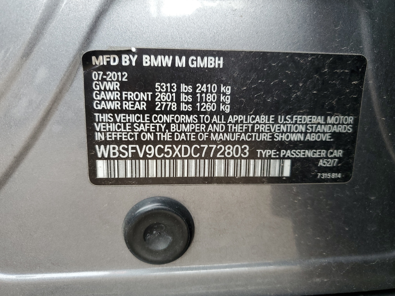 WBSFV9C5XDC772803 2013 BMW M5