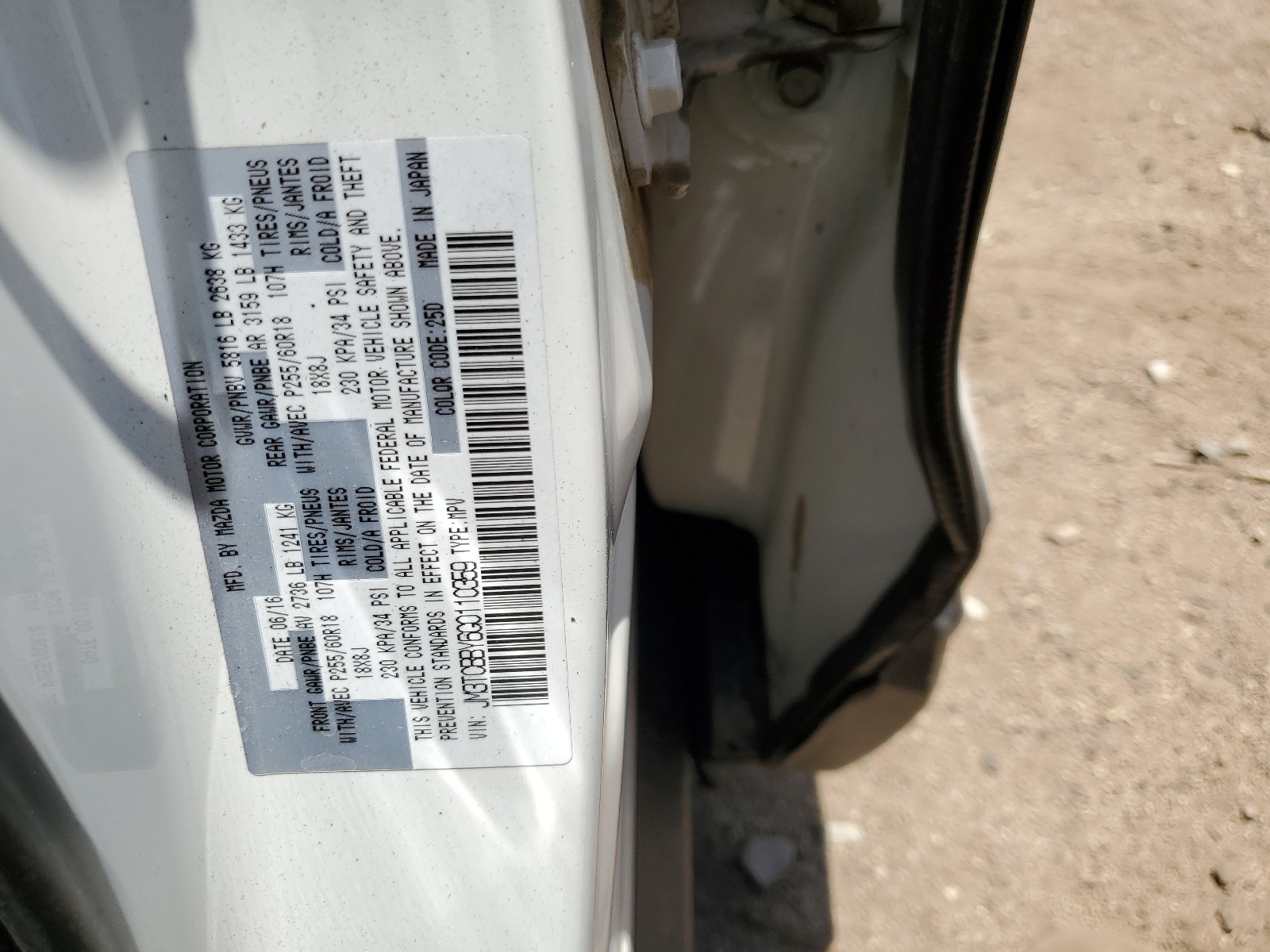 JM3TCBBY6G0110359 2016 Mazda Cx-9 Touring