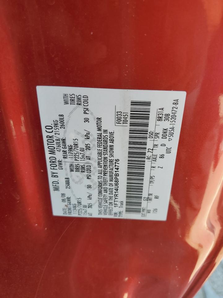 2008 Ford Ranger Super Cab VIN: 1FTYR14U68PB14776 Lot: 62342524