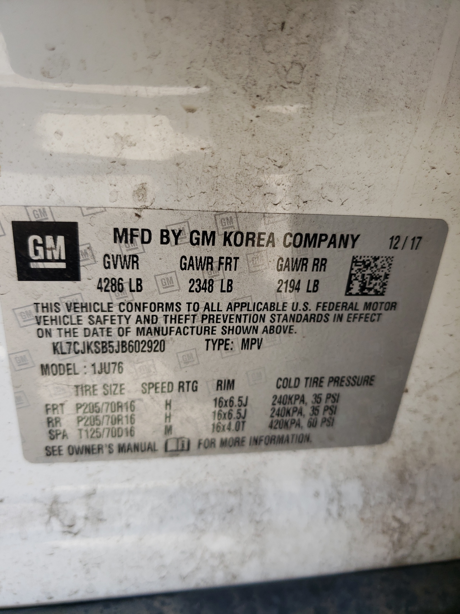 KL7CJKSB5JB602920 2018 Chevrolet Trax Ls