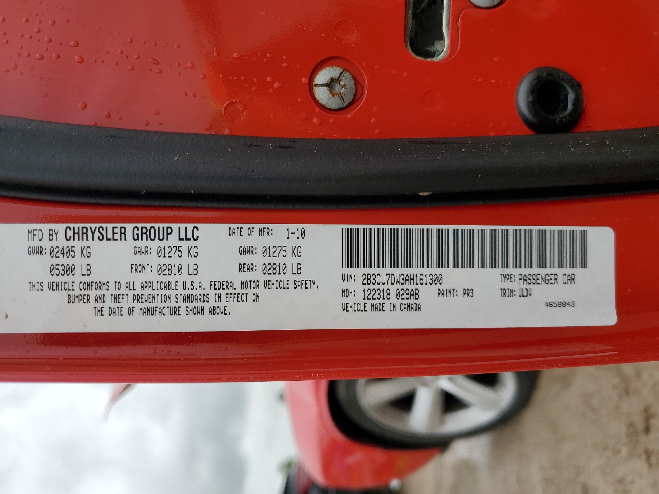 2B3CJ7DW3AH161300 2010 Dodge Challenger Srt-8