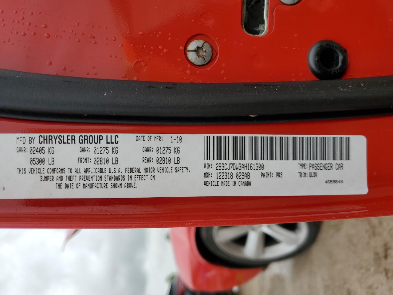 2010 Dodge Challenger Srt-8 VIN: 2B3CJ7DW3AH161300 Lot: 65062444