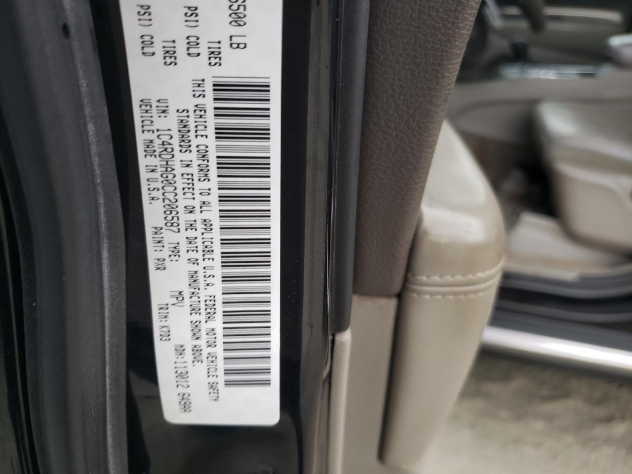 2012 Dodge Durango Sxt VIN: 1C4RDHAG0CC206587 Lot: 63332744