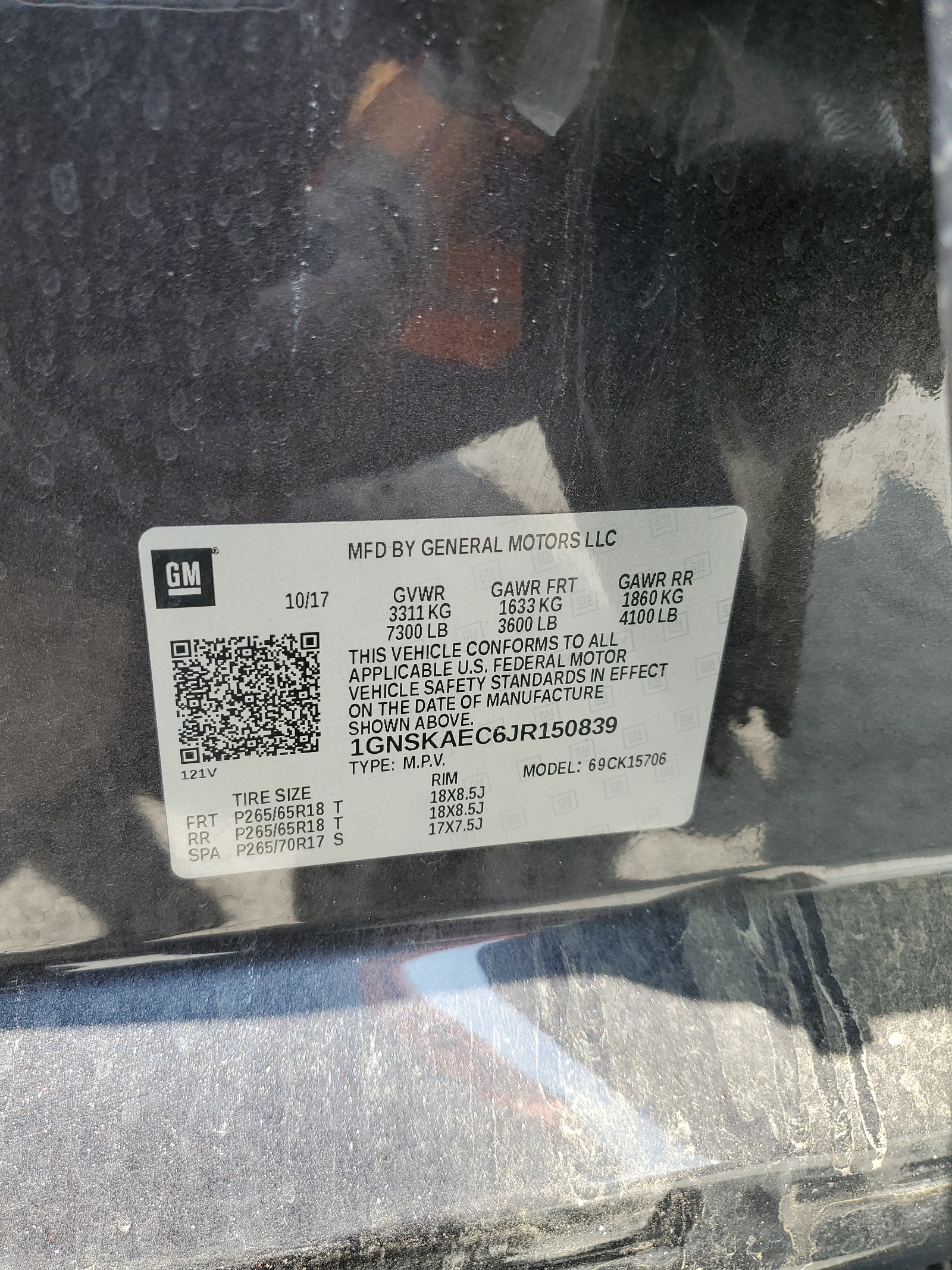 1GNSKAEC6JR150839 2018 Chevrolet Tahoe K1500 Ls