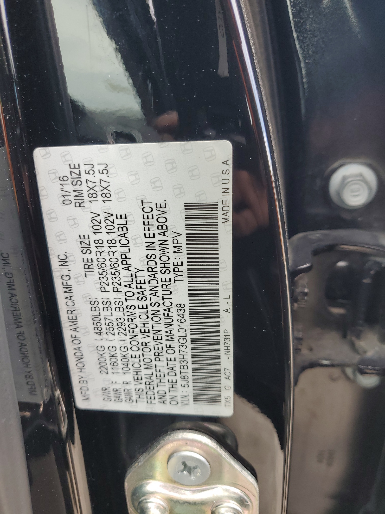 5J8TB3H73GL016438 2016 Acura Rdx Advance