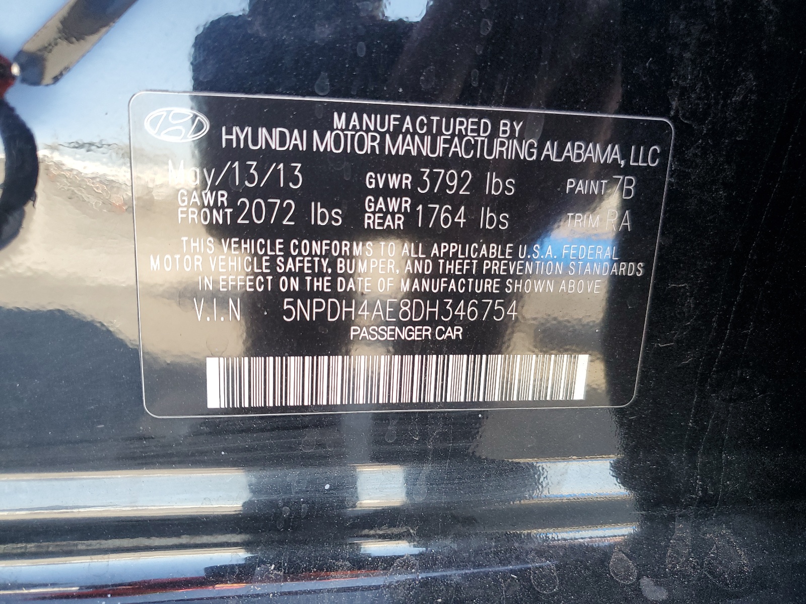 5NPDH4AE8DH346754 2013 Hyundai Elantra Gls