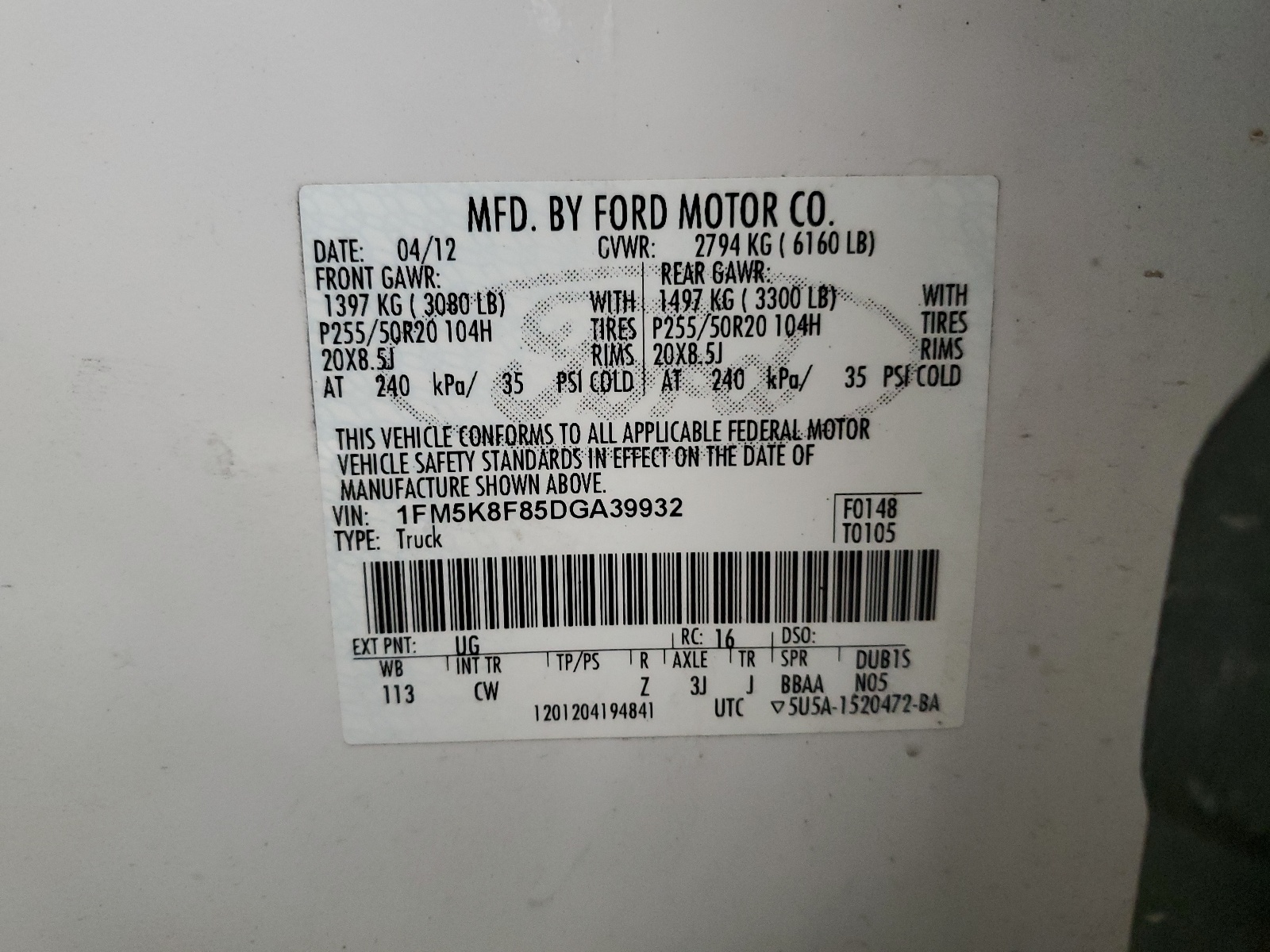 1FM5K8F85DGA39932 2013 Ford Explorer Limited