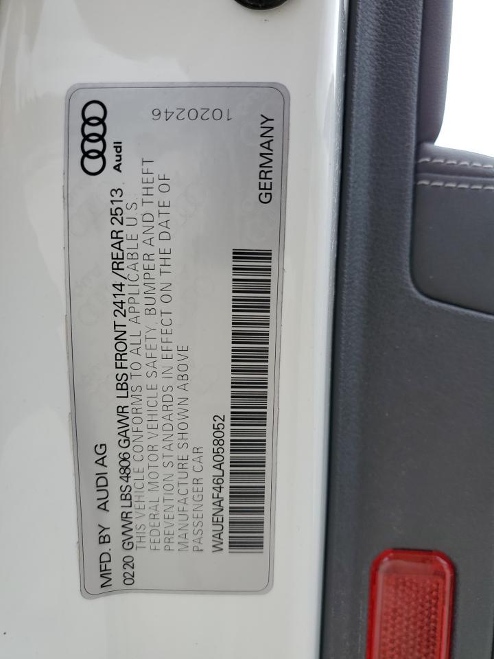 2020 Audi A4 Premium Plus VIN: WAUENAF46LA058052 Lot: 63893184