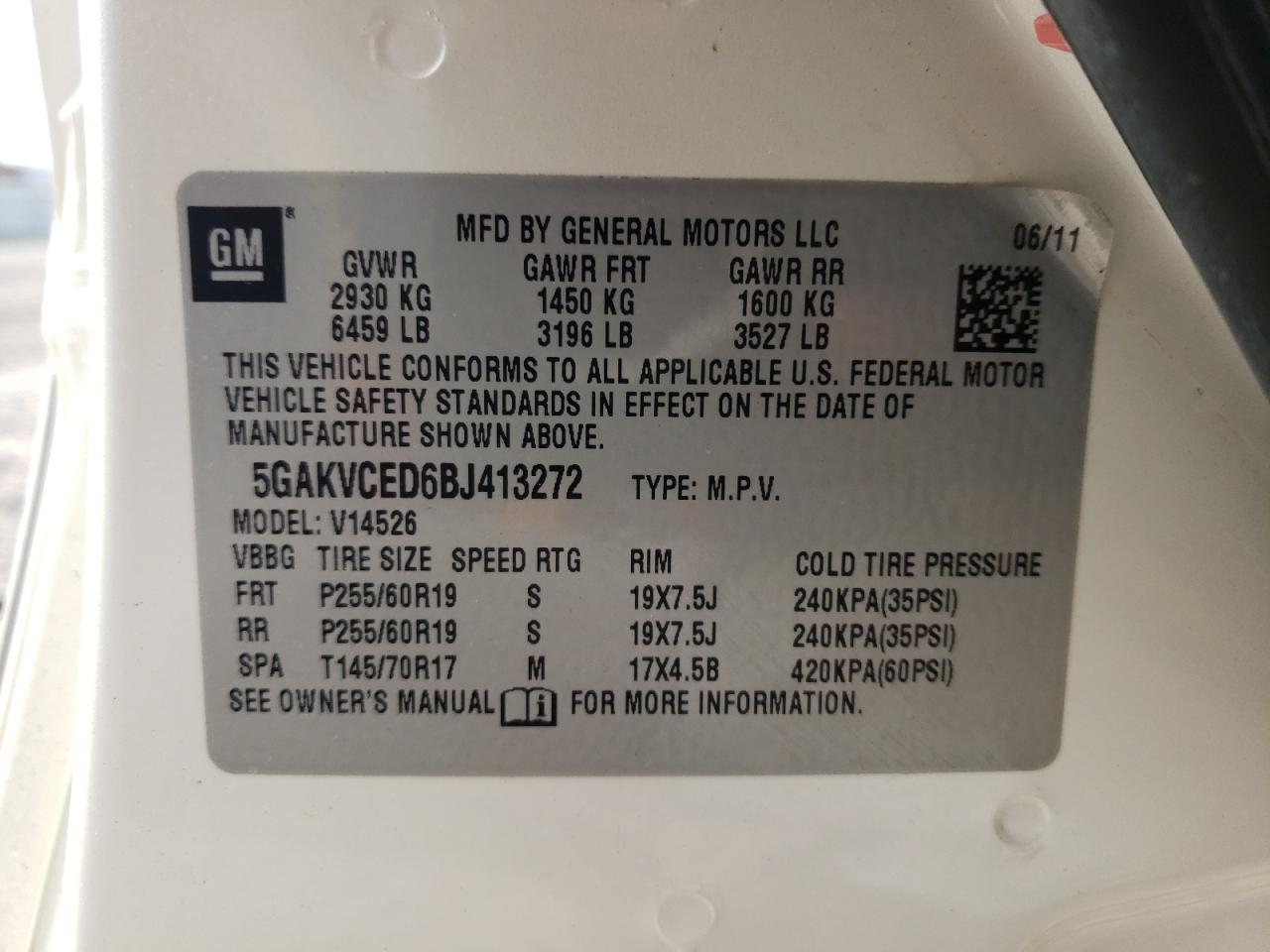 2011 Buick Enclave Cxl VIN: 5GAKVCED6BJ413272 Lot: 61555044