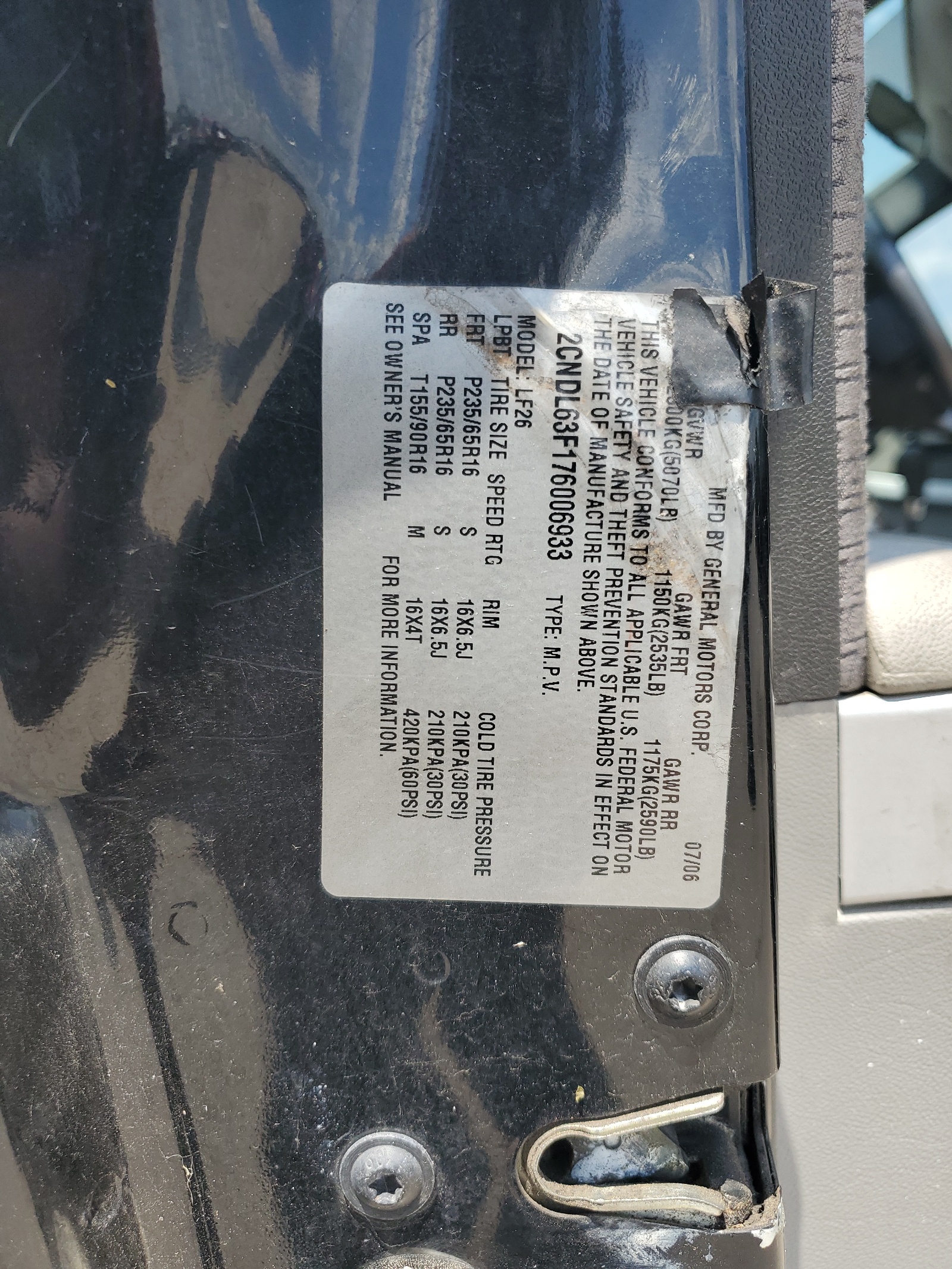 2CNDL63F176006933 2007 Chevrolet Equinox Lt