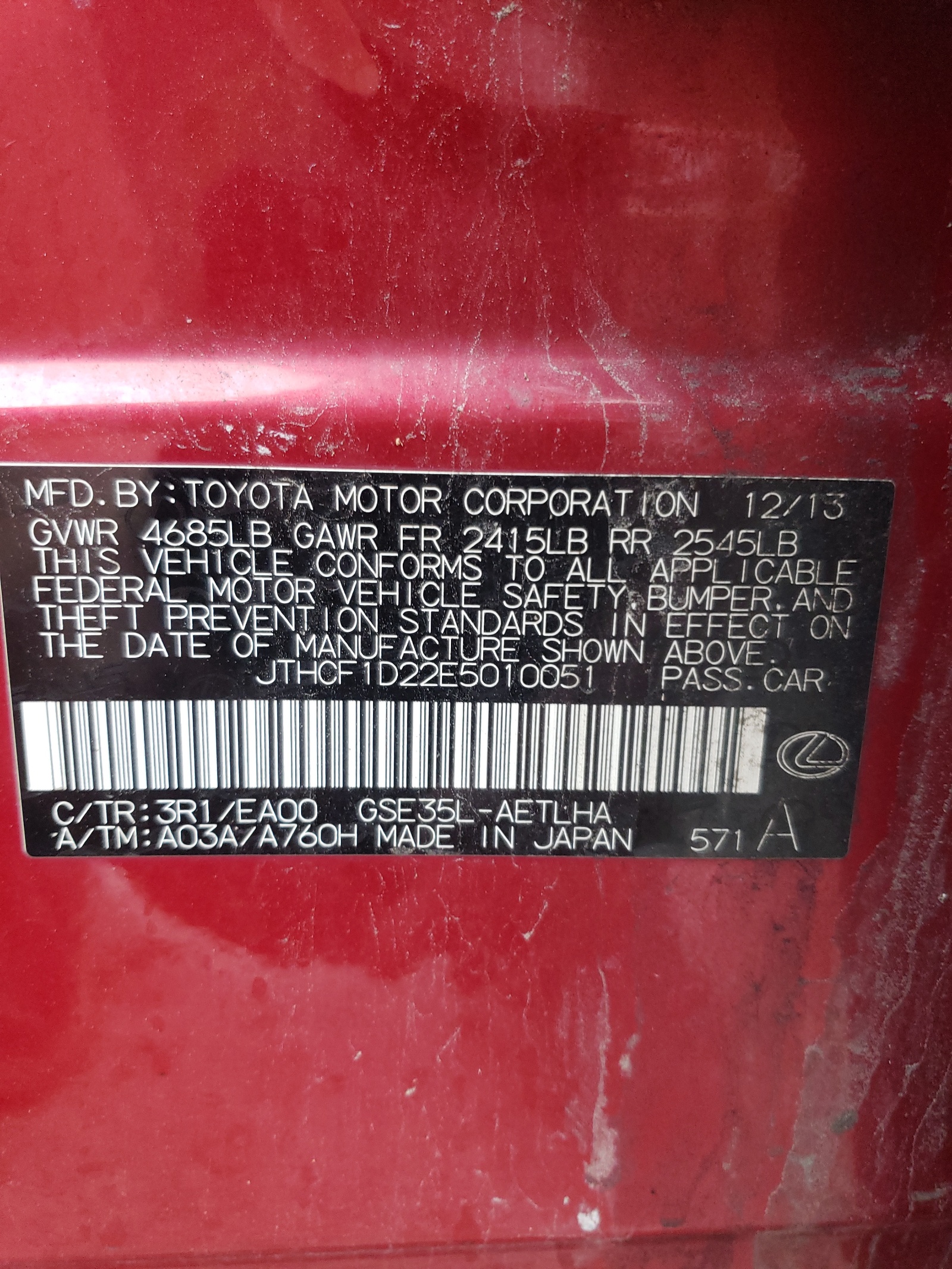 JTHCF1D22E5010051 2014 Lexus Is 250