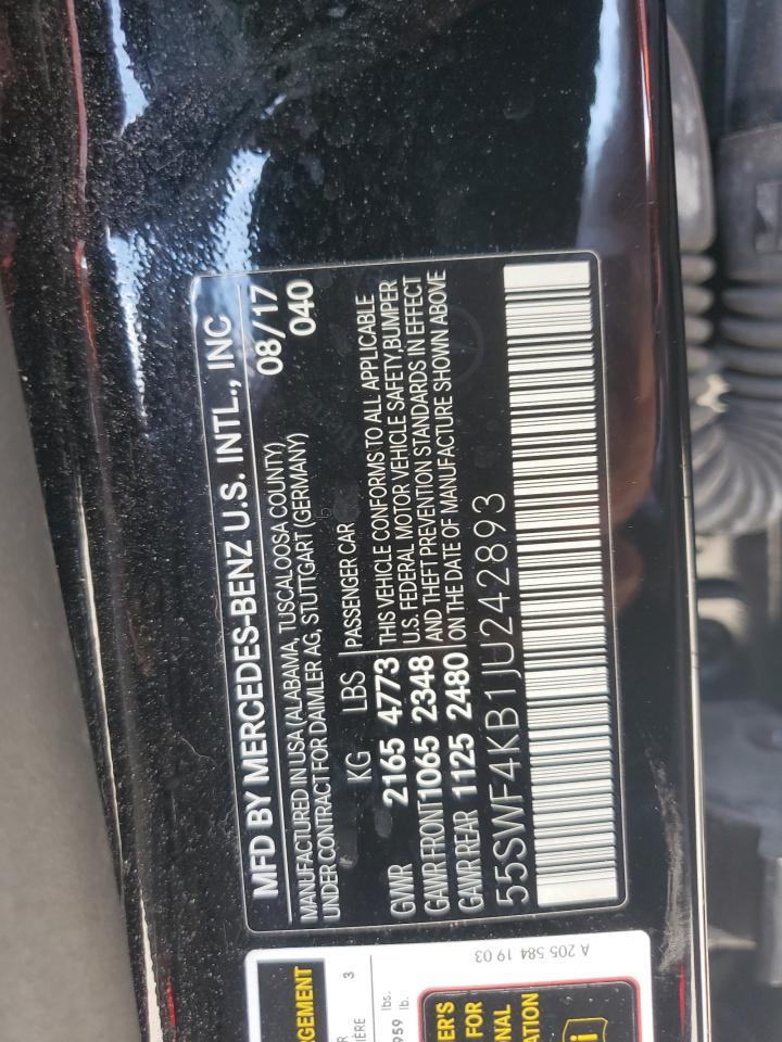 2018 Mercedes-Benz C 300 4Matic VIN: 55SWF4KB1JU242893 Lot: 62220954