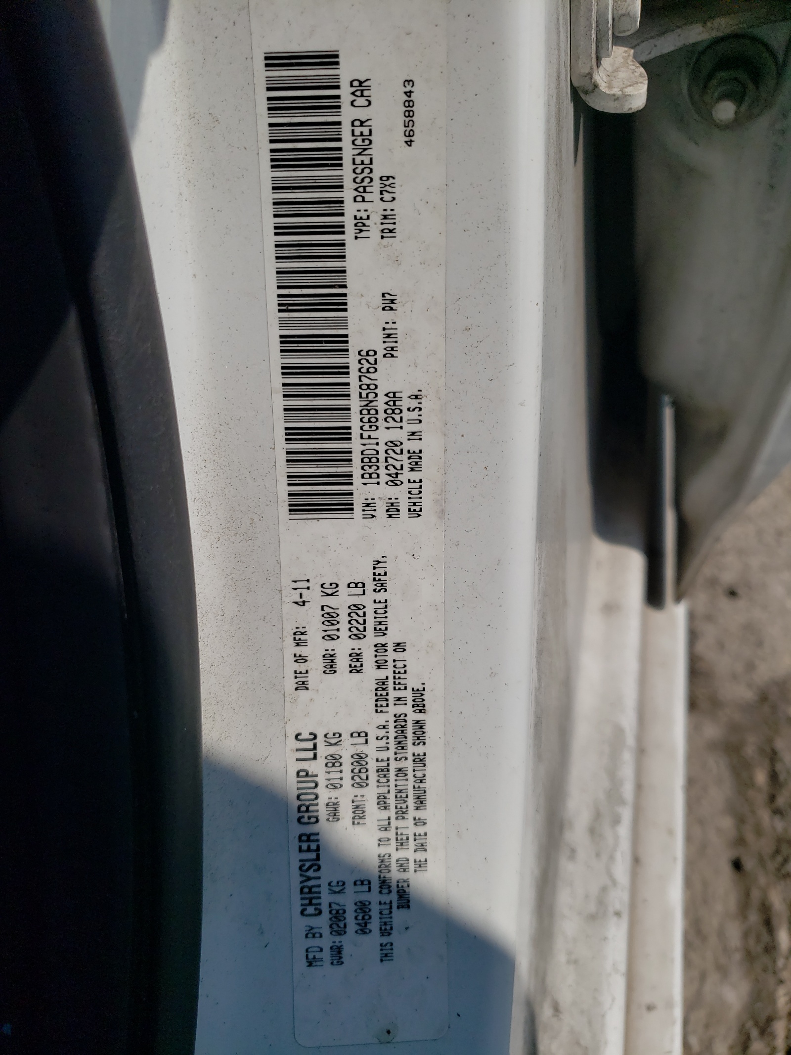 1B3BD1FG6BN587626 2011 Dodge Avenger Mainstreet