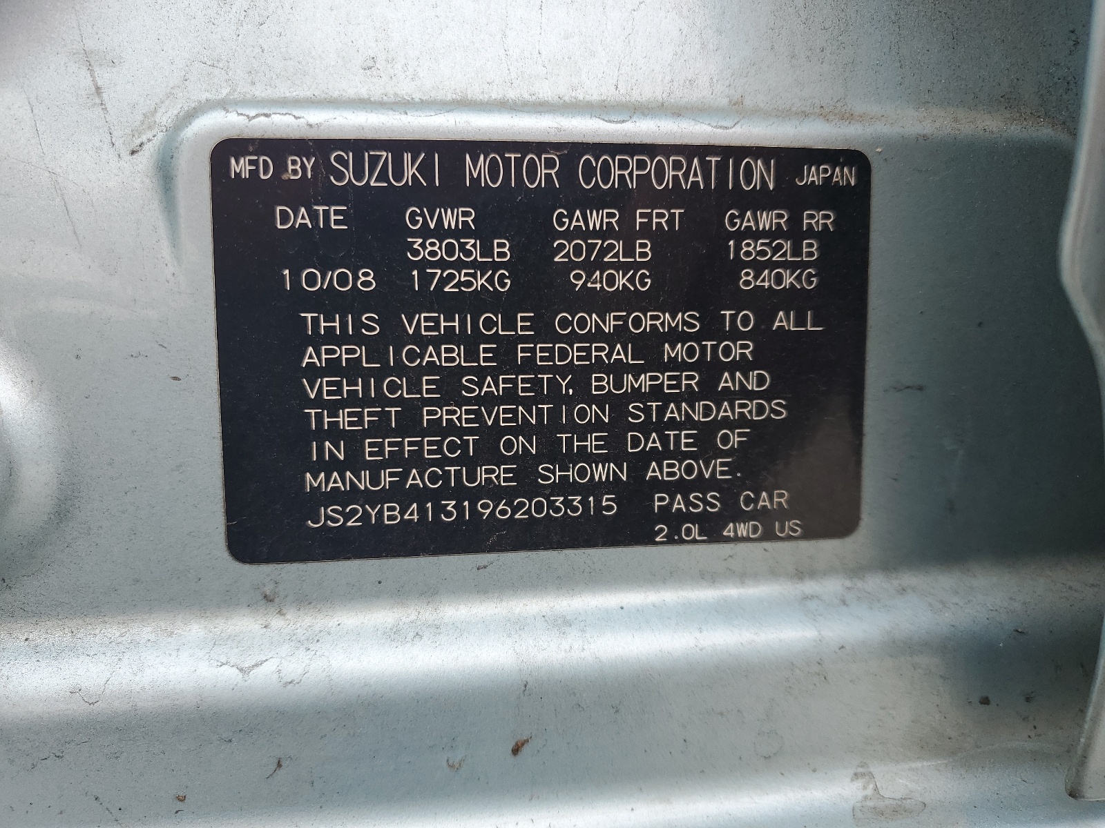 JS2YB413196203315 2009 Suzuki Sx4 Technology