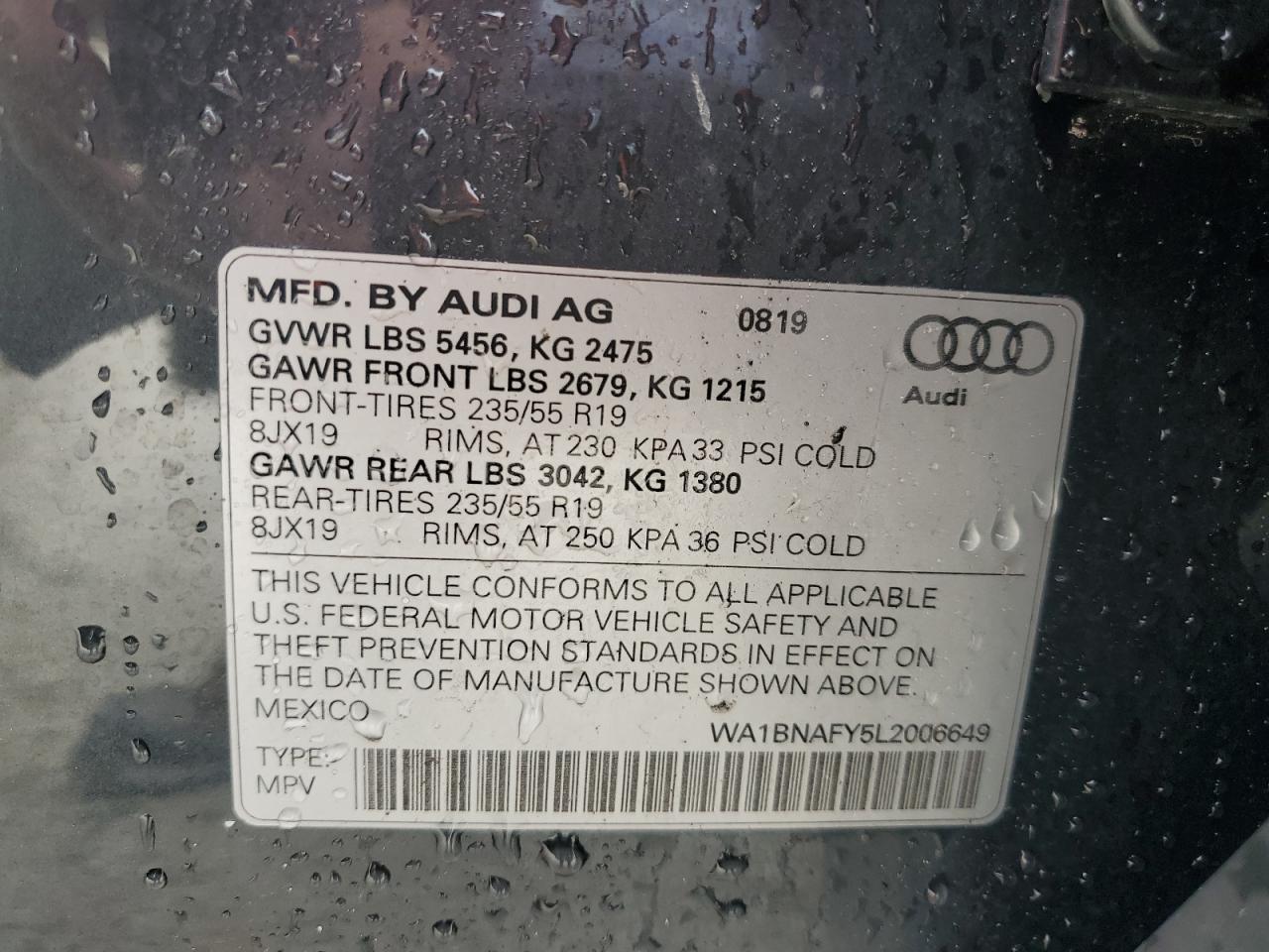 2020 Audi Q5 Premium Plus VIN: WA1BNAFY5L2006649 Lot: 62650304